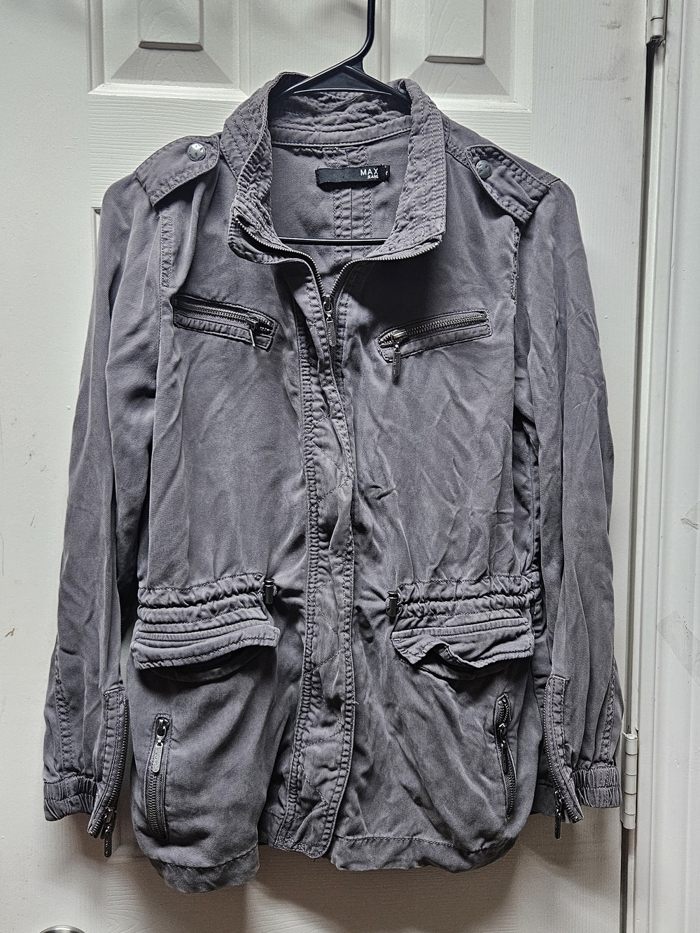 Max Jeans Washed Grey Utility Field Jacket | Cinch Waist | Women’s Small